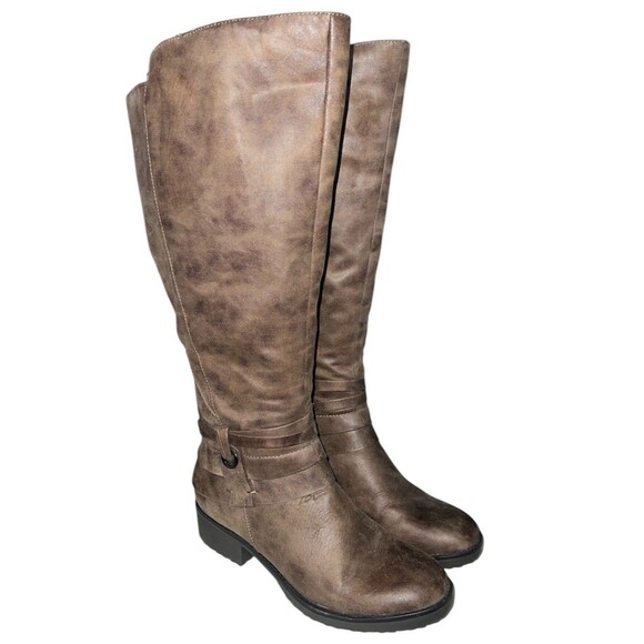Baretraps Boots Wide Calf Womens Sz 8 Oudrey Riding Brown Knee High Block Zip - Picture 1 of 12